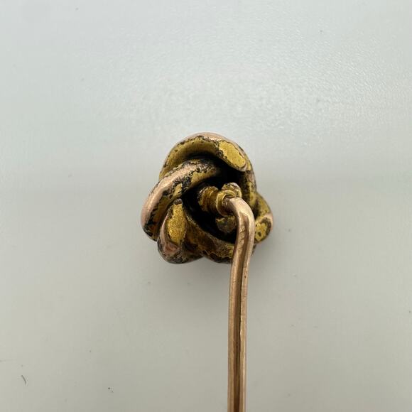 Antique Victorian solid 12kt rose yellow gold red paste knotted stick pin brooch - Picture 6 of 10
